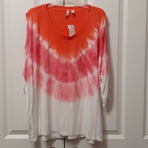 New! Cato Tie Dye Ruch-Sleeve Cut Out Top, 26/28W